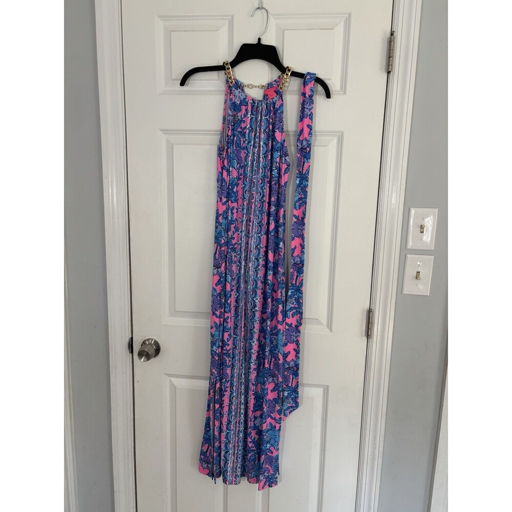 Lilly Pulitzer Bingham Halter Midi Dress soleil Pink Palm Resortwear Tropical XS